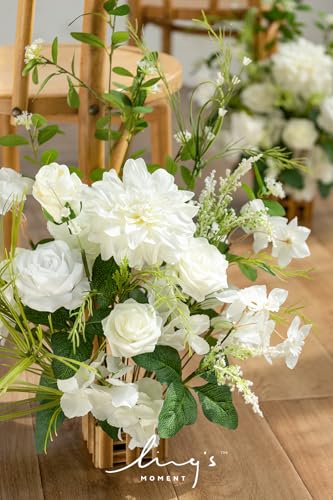 Ling's moment 17.5" Tall Free Standing Artificial Flowers Arrangements 4 pcs Fall Wedding Aisle Runner Chair Decorations Lily of The Valley Ceremony Reception Rose Floral Party Outdoor Centerpieces - color: Wht-lily White & Olive