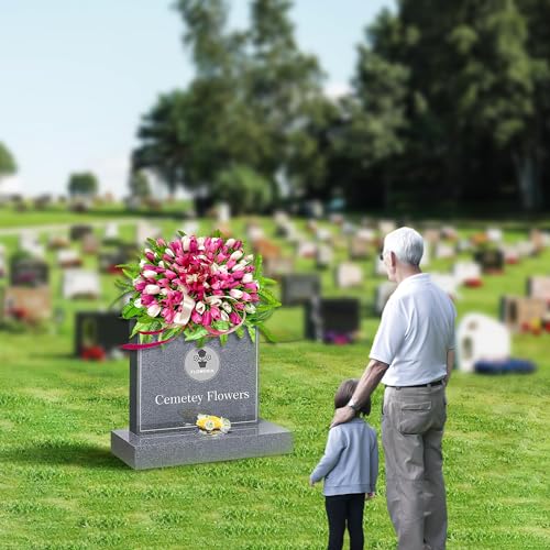 FLOWERIA Spring Flowers for Cemetery Grave Decoration Headstone Flower Saddle with Artificial Tulips, Large Size - color: Pink-white, size: Saddle
