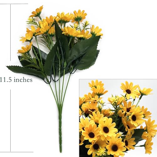 Yellow Daisy Artificial Flowers Bunches, Silk Realistic Wildflowers Bouquet Plastic Greenery Plants Bushes Mini Daisies Flower for Outdoor Indoor Home Garden Party Verandah Summer Decoration 4 Pack - color: Daisy - Yellow - 4 Bundles