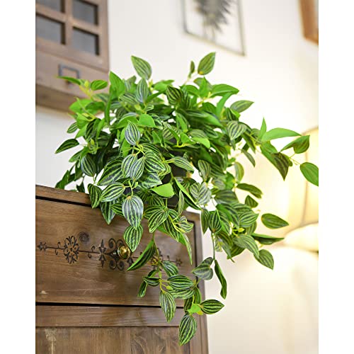 FiveSeasonStuff Real Touch Artificial Hanging Plant Watermelon Peperomia Home Decor 2 Stems - color: Hanging Watermelon Peperomia Plant