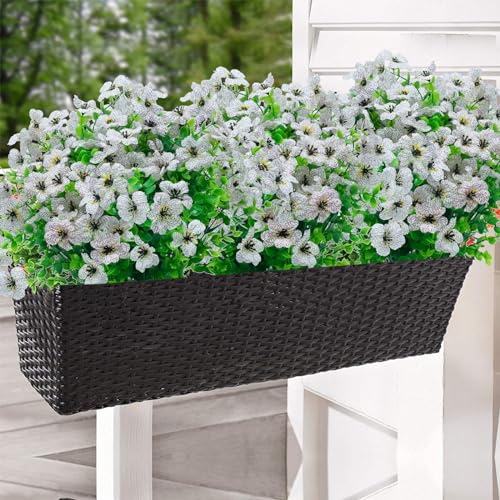 Artificial Flowers for Outdoors,UV Resistant 8 Bundles Fake Outdoor Flowers Plastic Flower Shrubs No Fade Outside Faux Plants for Home Inside and Outside Decor(White) - color: White, size: 8 Bundles