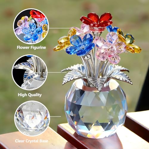 Crystal Flower Decoration Glass Flowers Birthday Gifts for Women Wife Girlfriend Daughter Ornament Bouquet for Wedding Anniversary Mom Mother's Day from Daughter Son (Multicolored Flowers 02) - color: Multicolored
