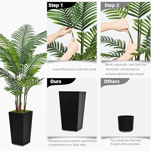 ASTIDY Artificial Palm Tree 5FT - Fake Tree with Black Tall Planter - Faux Tropical Areca Floor Plant in Pot - Artificial Silk Plant for Home Office Living Room Decor Indoor - color: Black, size: 5ft