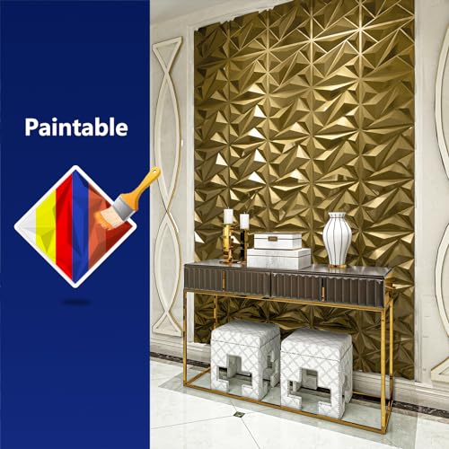 Art3dwallpanels 33 Pack 3D Wall Panel Diamond for Interior Wall Décor, PVC Textured Wall Panels, 12''x12'' Cover 32.Sq.Ft. Golden - color: Golden, size: 33 Pack