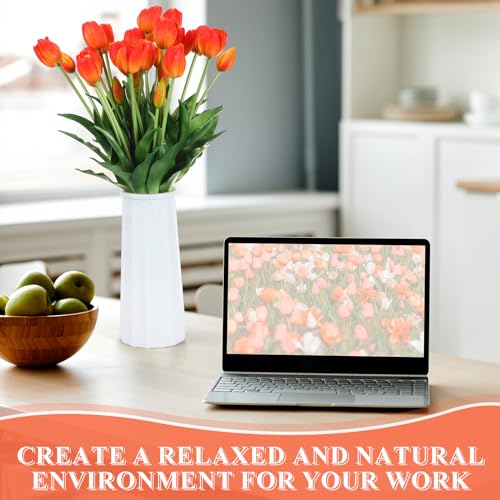 Riceshoot 30 Pcs Artificial Tulips Flowers 6 Bunches Faux Tulips Bouquets Arrangements Realistic Flowers for Office Wedding Party Kitchen Decoration(Sunset Color) - color: Sunset Color