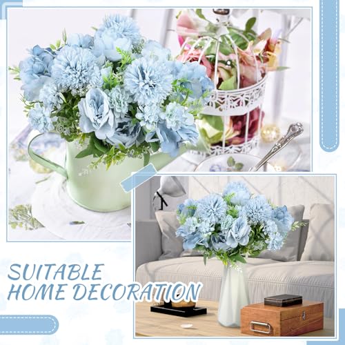 Lyrow 8 Pcs Peony Artificial Flowers Fake Silk Hydrangea Bouquet Elegant Peony Flowers for Wedding Decoration Faux Realistic Floral for Home Party Table Centerpieces Arrangement (Blue) - color: Blue