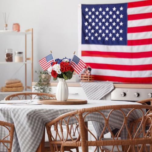 Tigeen 14 Pcs 4th of July Decor Red White Blue Artificial Flower Patriotic Decoration Artificial Geranium with 2 Flag 250th Anniversary Table Centerpieces for Memorial Veterans Independence Day Decor - style: Geranium
