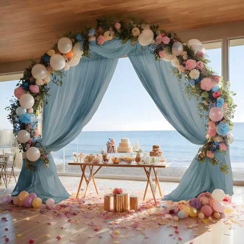 Dusty Blue Wedding Arch Draping Fabric Shimmery Sheer Drapes 2 Panels Extra Long Backdrop Curtains for Wedding Anniversary Party Summer Outdoor Events 4th July Drapery, 31" x 20 ft - color: Dusty Blue, size: 240" L x 31" W (2 Panels)