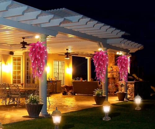 Hanging Geenery Faux Hanging Plants Outdoor Wall Decor Hanging Monkey Grass Artificial Hanging Plants Indoor Plastic Plants for Indoor Bedroom Wall Decoration Outdoor Porch Wedding Decor(Pure Fuchsia) - color: Pure Fuchsia, size: Hanging Plants With Light