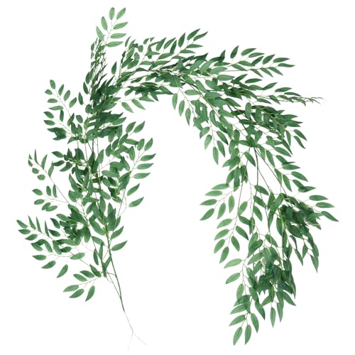 RECUTMS Fake Willow Leaves Vine 6.5ft Artificial Hanging Greenery Garland | Fake Silk Leaf, Faux Twig Rattan Wreath, For Home Wedding Birthday Party Decor, Christmas & Anniversary, Indoor Outdoor - color: Green