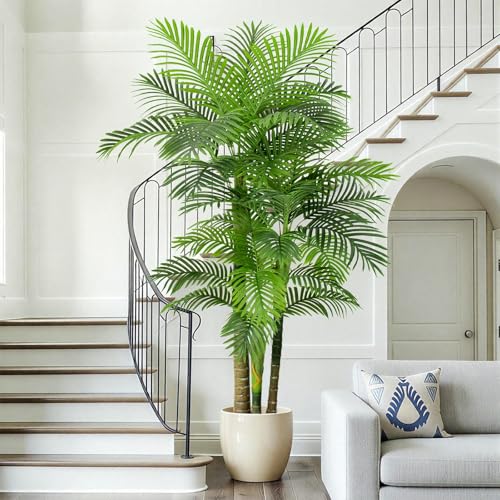 6FT Artificial Palm Tree - Tropical Faux Golden Cane Palm Tree UV Resistant Tall Fake Plant Indoor with Black Pot for Home Office Living Room Indoor Outdoor Decor Housewarming Gift
