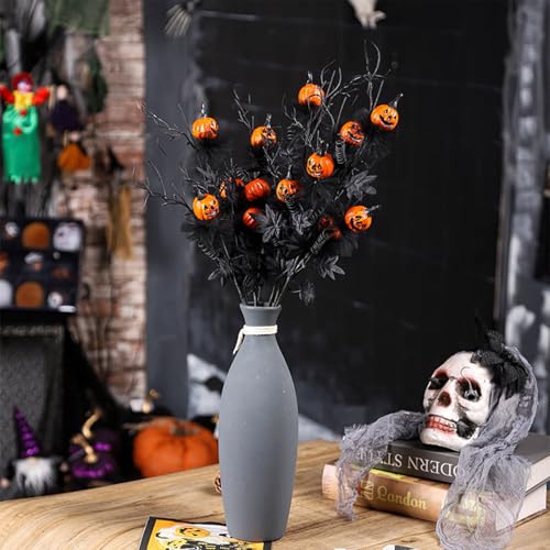 5Pcs Halloween Decor Flowers Picks, Gothic Artificial Branches with Pumpkin Maple Leaf Floral Stems for Vase, Halloween Decorations for Home Indoor Party