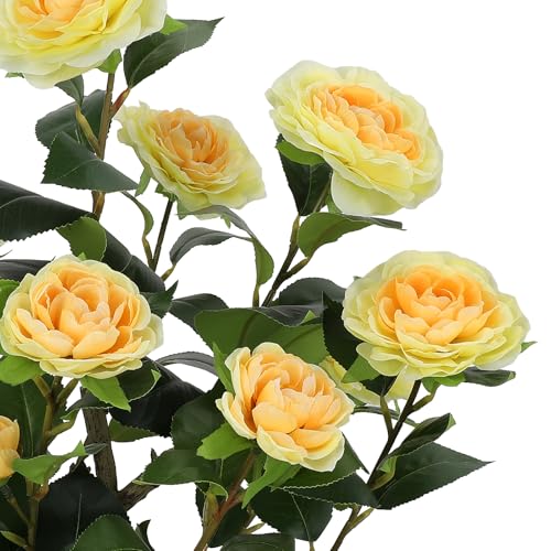 Romantic Season 2FT Yellow Artificial Camellia Tree 2Pack, Faux Camellia Plant Fake Potted Camellia Flower Tree for Modern Home Office Living Room Floor Décor - color: Yellow, size: 2FT