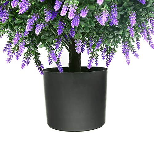 Sunnyglade 21.6” Tall Artificial Lavender Topiary Ball Tree Set of 2 Pack Potted Bushes UV Resistant Potted Plants for Indoor Outdoor Home Garden(Purple) - color: Purple