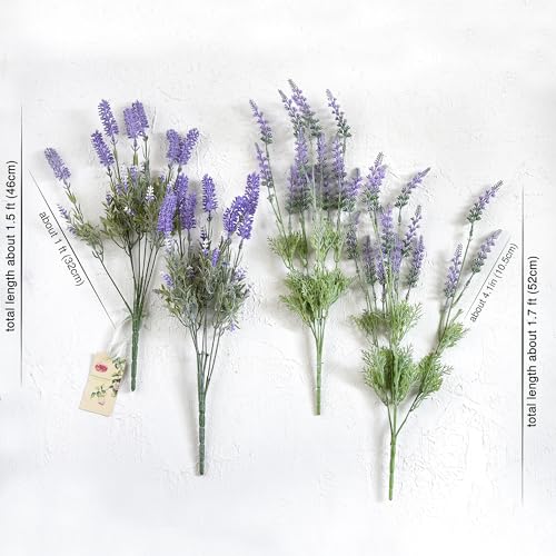FiveSeasonStuff Hazy Purple Artificial Lavender Flowers 14.6 inches 4 Stems - color: Hazy Purple Lavender Bouquet