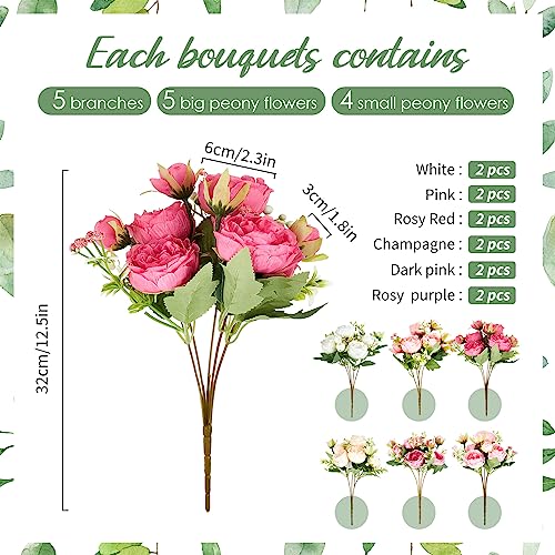 Jexine Artificial Peonies Flowers Bouquet Silk Faux Peony Fake Peonies Artificial Flowers Bouquets for Vase Floral Arrangements Wedding Home Table Decoration(Colorful,12 Bundles) - color: Multicolored
