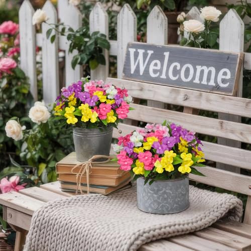 CITYES 5 Pcs Artificial Flowers Outdoor Impatiens UV Resistant Silk Impatiens Flowers Colorful Faux Flowers Impatiens Bushes Artificial Impatiens for Pot Patio Lawn Garden Hanging Basket Porch Decor - color: Pink, White, Yellow, Rose Red, Purple