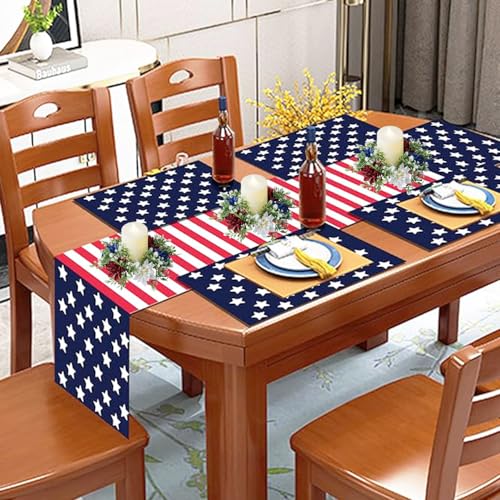 4th of July Candle Rings Artificial Flower Wreath Red Blue White Patriotic Candle Holder 9.84" Tables Centerpieces Home Farmhouse Decor for Independence Day Memorial Day - color: 4th of July