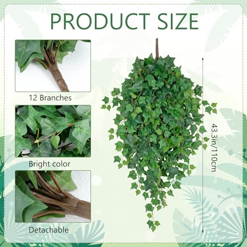 2 Pcs 43 Inch Artificial Hanging Plant Bush Faux English Ivy Plant Fake Ivy Vine with Green Leaves for Wall House Room Patio Indoor Outdoor Home Wedding Decor DIY Craft
