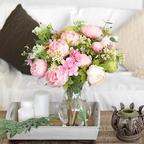 FiveSeasonStuff Vintage Artificial Peonies Silk Peony Flowers and Hydrangeas for Wedding Bridal Home Décor – Beautiful Floral Centerpiece Arrangement Decoration with 2 Bouquets (Charm Pink) - color: Charm Pink