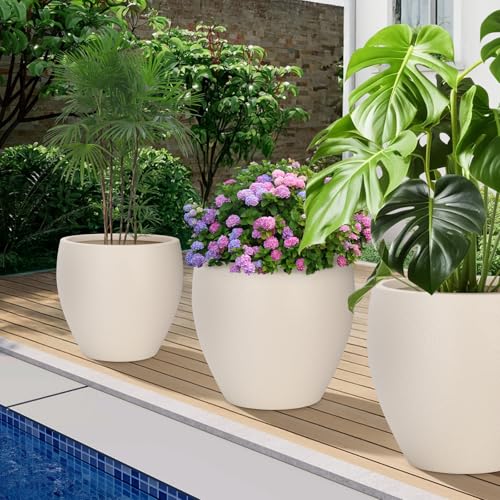 YNNICO Plant Pots 17.5/14.8/12.2 inch Set of 3, Flower Pots with Drainage Holes, Large Planters for Indoor Outdoor Garden Plants and Flowers. (Light Beige) - color: Light Beige