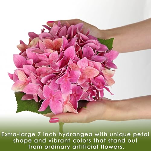 Artificial Hydrangea Flowers Real Touch Faux Hydrangeas Flower 7 Inch Large Hydrangea Heads with Unique Petal Shape, 23.6" Long Pink Hydrangeas Stems for Vase Wedding Home Table Centerpiece Decor - color: Purplish Pink