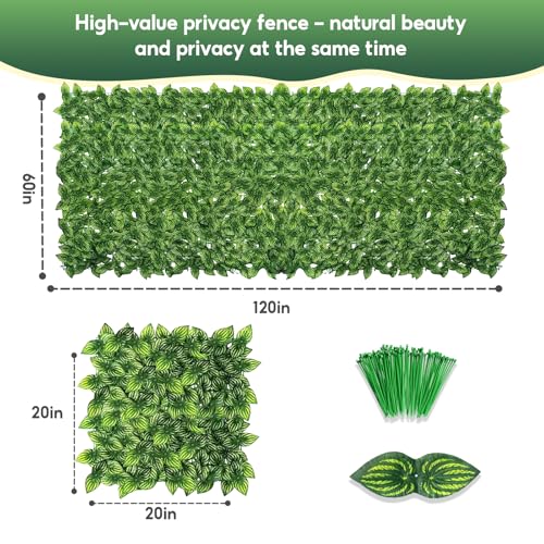Artificial Ivy Privacy Fence Screen, 120x60 inch Artificial Hedge Grass Wall, Faux Ivy Fence Privacy Screen, Decoration for Patio, Balcony, Garden, Color Printing Watermelon Leaves - color: Color printing watermelon leaves, size: 120x60 inch