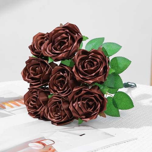 100 Count Prefabricated Satin Ribbon Petals, Craft Ready Components for DIY Eternal Roses & Everlasting Floral Arrangements(Brown) - color: 100 Pcs Coffee