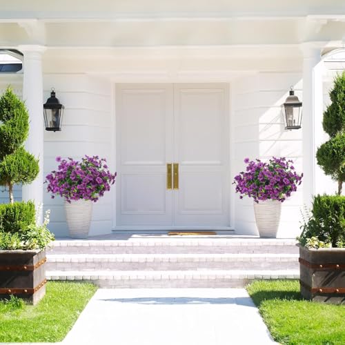 Grunyia Artificial Fake Flowers for Outdoor Spring Decoration, 16 Bundles Faux Silk Colorful Daisy UV Resistant Realistic for Outside Porch Patio Home Yard Garden Planters Pots Window Box (Purple) - color: Purple