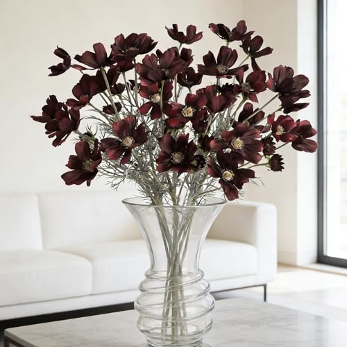 HCTCPALS Artificial Flowers for Outdoors 6 Pcs Daisy Plant Realistic Silk Fake Flowers for UV Resistant Faux Plants Outdoor Indoor Outside Front Porch Hanging Planter Decoration-24” WineRed - color: Daisy Winered