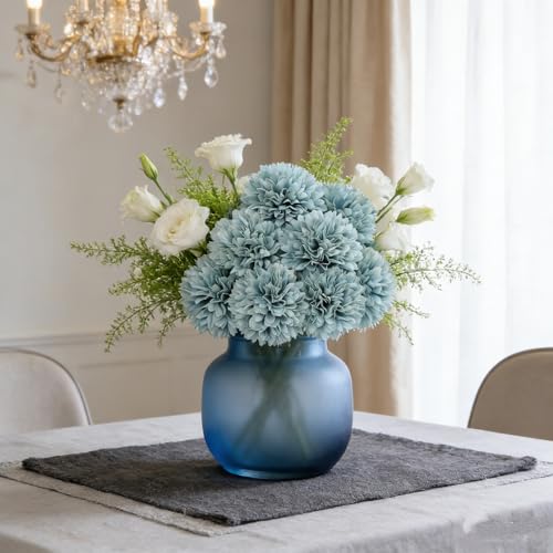Kimura's Cabin 20Pcs Fake Mums Flowers Artificial Silk Chrysanthemum Ball Flower for Wedding Party Home Kitchen Table Core DIY Decoration Bouquets (Dark Blue) - color: Blue