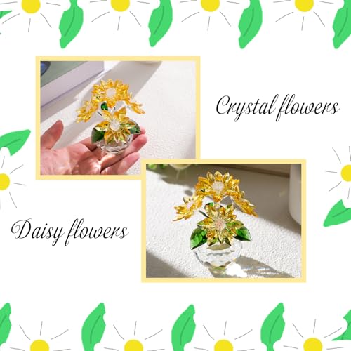 Arikyrist Crystal Yellow Daisy Figurine Gifts for Women Friends Glass Daisy Flowers for Home Office Tabletop Centerpieces Decor - color: Yellow