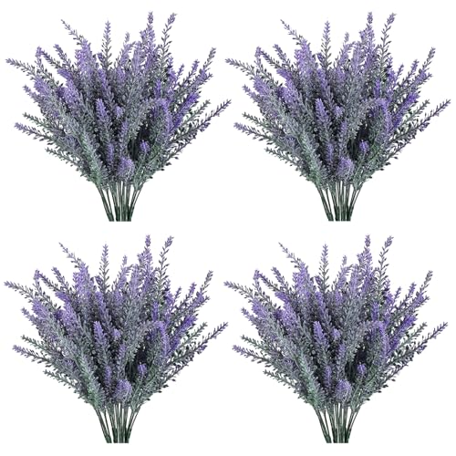 GTIDEA 16pcs Artificial Lavender Artificial Flowers Fake Lavender Faux Purple Flocked Plastic Flowers Plants for Home Wedding Kitchen Garden Patio Window Centerpieces Indoor Outdoor Décor