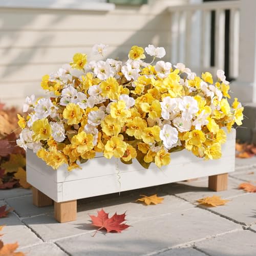 Hoppwodd Fall Flowers Fake Flowers Mums for Outdoors Autumn Decoration, 6 Bundles Artificial Flowers Faux Silk Plants Realistic UV Resistant for Outside Planter Patio (Fall Yellow White) - color: Fallyellwhi