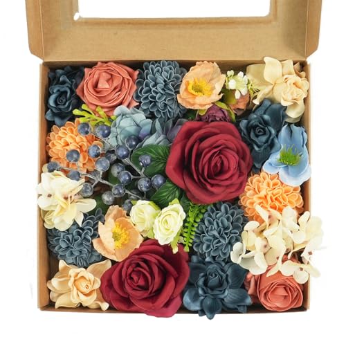 vivimemo Spring Artificial Flower Box Kit - DIY Craft Fake Flowers with Berries & Foliage for Home Decor, Wedding Centerpieces, Floral Frame Making (Retro Morandi Colors) - color: Box