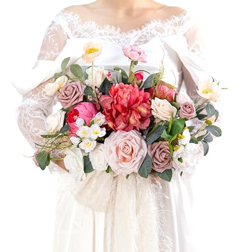 14 Inch Blush Wedding Bouquet for Bride,Spring Wedding Bouquet,hot pink Bridal Bouquets for Bride, for Wedding Ceremony Anniversary,Party and French Rustic Vintage Wedding,Artificial Flowers - color: Blush Pink, size: 14 Inch
