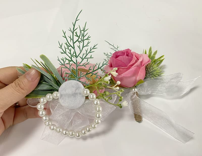 Rikyo Corsage Set, Includes Wrist Corsage and Boutonniere - Red, Handmade Petals Hair Hat Wreath for Wedding, Prom, Party Decor, Handmade Costume Headwear for Women and Men - color: Red