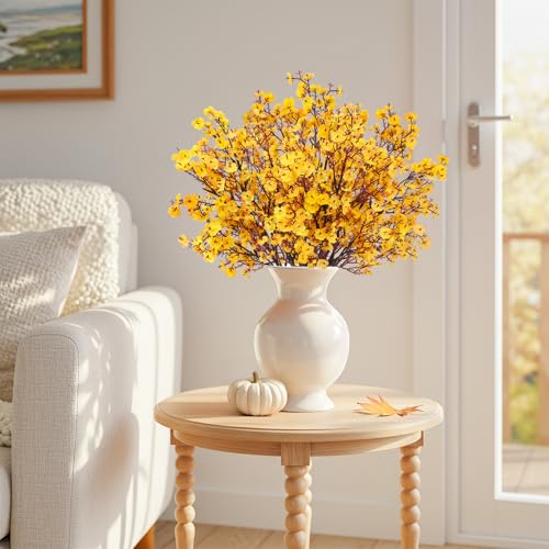 8Pcs Babys Breath Artificial Flowers Fall Flowers, Real Touch Yellow Silk Flowers Fake Flowers for Vase Home Office Wedding Indoor Outdoor Centerpiece Table Party Decorations - color: Yellow, size: 8 Bundles