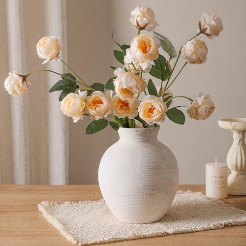 Ceramic Flower Vase Home Decor, 7.4 in Farmhouse Table Vases Rustic Vintage Living Room Kitchen Bedroom Decoration Pottery Decorative Vases for Flowers House Shelf Office Desk Dining Entryway, White - color: 7.4 in - Antique White
