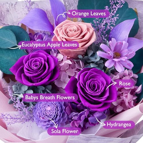 Eterfield Flowers for Delivery Prime, Mother's Day Forever Flowers Bouquet, Preserved Roses and Purple Flowers Birthday Gifts for Her Women Wife Mom Grandma Anniversary Valentines Day Christmas - color: Purple