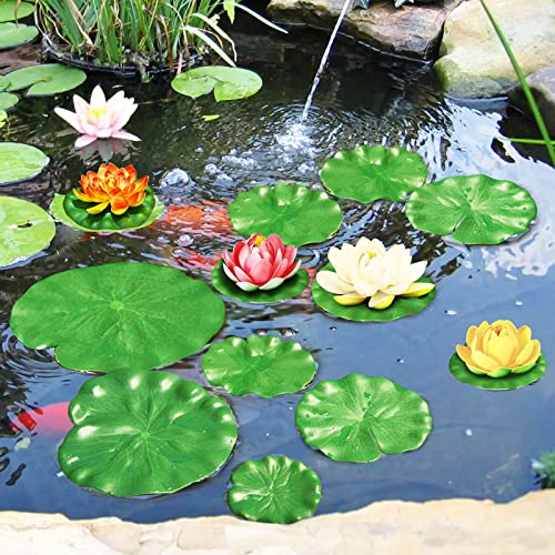 AIQINHU 10 Pcs Artificial Lily Pads for Pond Pool, 5 Sizes Realistic Floating Foam Lotus Leaves, Large Plastic Water Lily Pads Leaves for Pond Pool Fountain Garden Decoration - color: Artificial Lily Pads