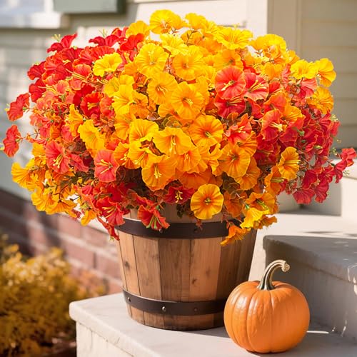 Grunyia 16 PCS Outdoor Fall Artificial Flower - Autumn Thanksgiving Halloween Porch Decor, Faux UV-Resistant Plants for Front Door, Wall, Fence, Fireplace Mantel Decorations - color: Fall Mix