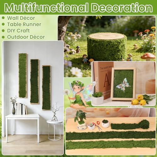 Fake Moss Roll Table Runner, Artificial Moss Sheet 4’’Wx47’’L, Dark Green and Light Green Moss Mat for Table, Wedding, Christmas, Garden, Craft, Home Décor