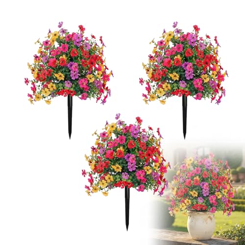 SakerPlus Artificial Petunias with Ground Stake, 22" Outdoor Faux Flowers for Garden, Yard, Planter and Porch, Lifelike Decorative Flowers for Indoor Outdoor Home Decor (3 Pack) - color: 3 Pack