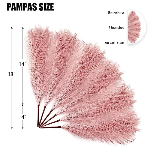 6 PCS Faux Pampas Grass Arrangement - 18"/45cm Artificial Fluffy Pompous Grass Stems for Boho Chic Home and Wedding Decor (Dust Pink) - color: D4- Dust Pink