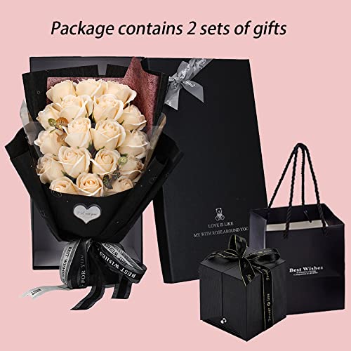 EIGHTOWN Roses Bouquet Artificial Flower - Preserved Red Rose Flowers with Love Necklace for Her - Unique Gifts Valentine's Day, Mother's Day, Thanksgiving, Birthday, Anniversary - color: Elegant Champagne