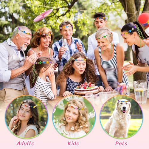 HONLYNE Assorted Colored Flower Crown, Wreath Headband Floral Headpiece Party Festivals, Garland Multicolor Headbands - color: 16 PCS