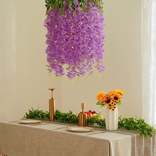 BLEUM CADE 10Pcs Purple Fake Wisteria Hanging Flowers, 3.6Ft/Pcs Artificial Wisteria Garland, Hanging Flowers for Wedding Party Home Backdrop Wall Decoration - color: Purple, size: 10pcs