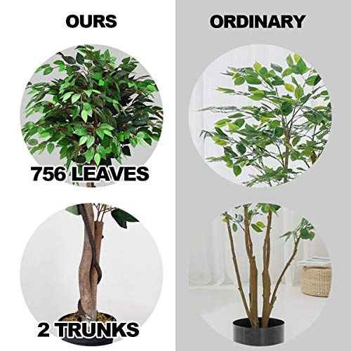 BestComfort 5.5 Feet Artificial Ficus Silk Tree, Decorative Indoor House Fake Plant, Artificial Leafy Tree Faux Potted Indoor Floor Plant for Home Office Decor - color: Ficus 5.5ft