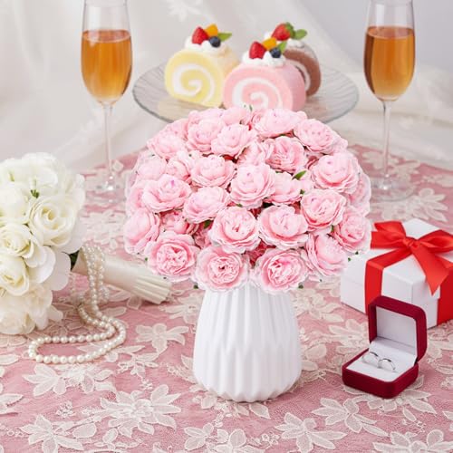 Thiccywoov 200 Pcs Flowers Long Stem Artificial Rose Bulk, 3.2 Inches Silk Rose Head Flowers Faux for Wedding Bridal Bouquet Independence Day Home Floral DIY Centerpieces Party Decoration(Pink) - color: Pink